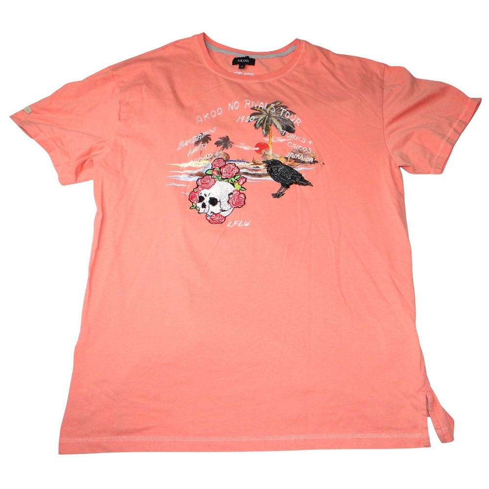 AKOO Coral Graphic Embroidered TShirt Skull Roses Raven Tropical‎ Tour Size 3XL